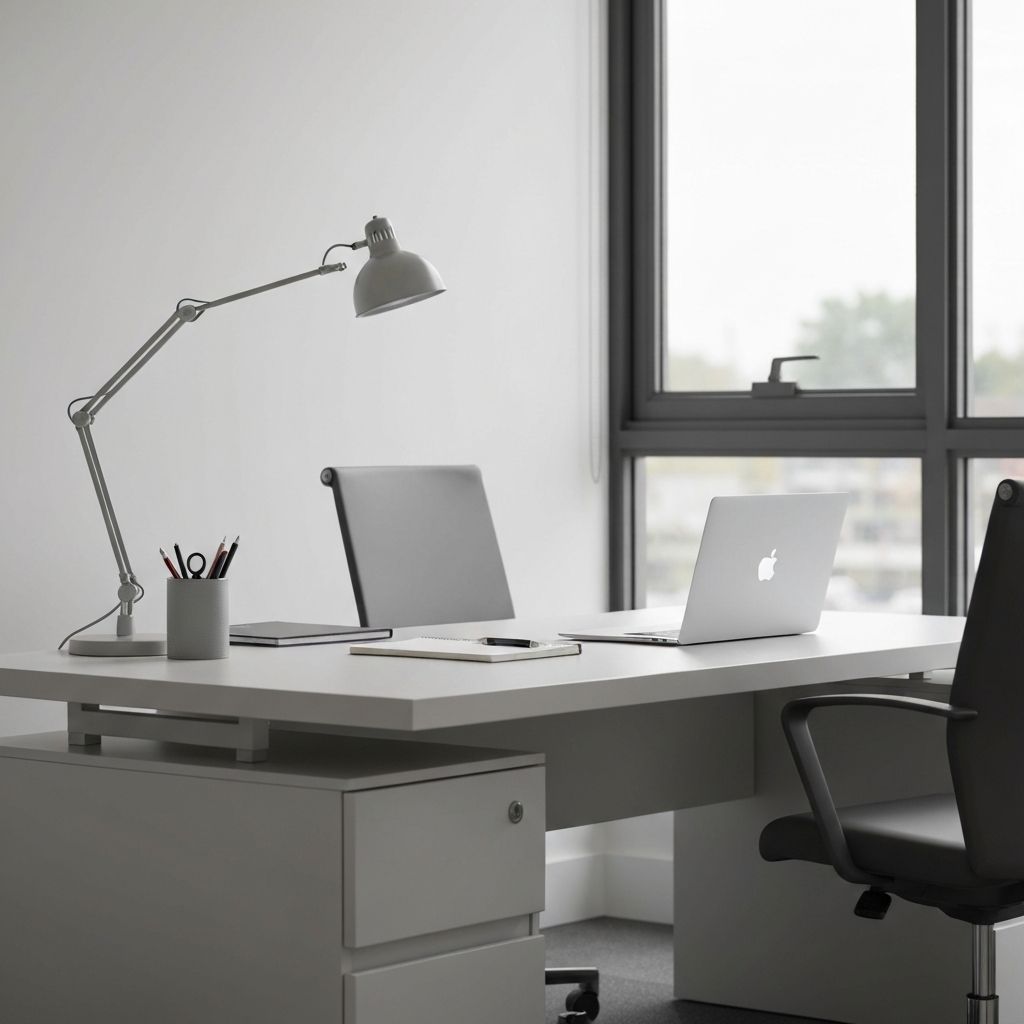 Profesionalan minimalistički radni prostor sa čistom površinom i prirodnom svetlošću