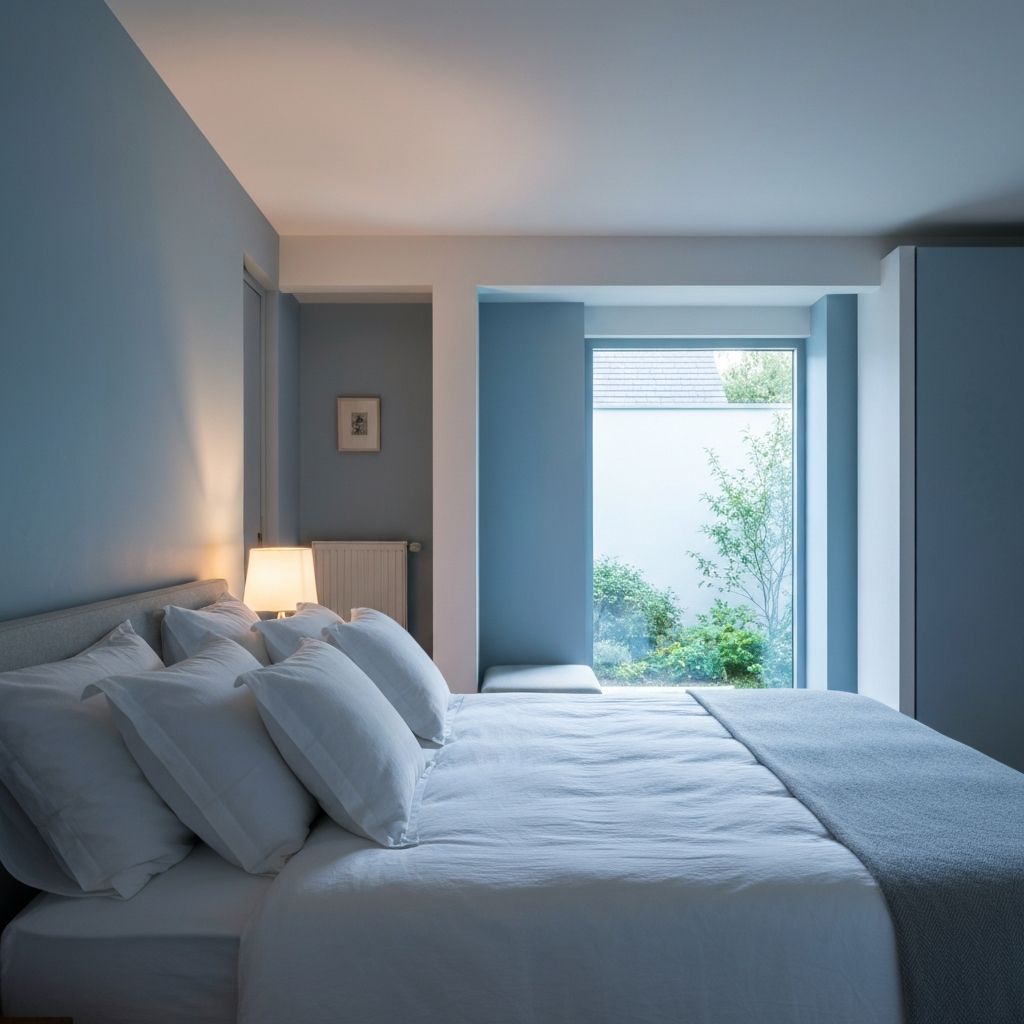 Miran spavaća soba sa mekim osvetljenjem i komfnom posteljinom